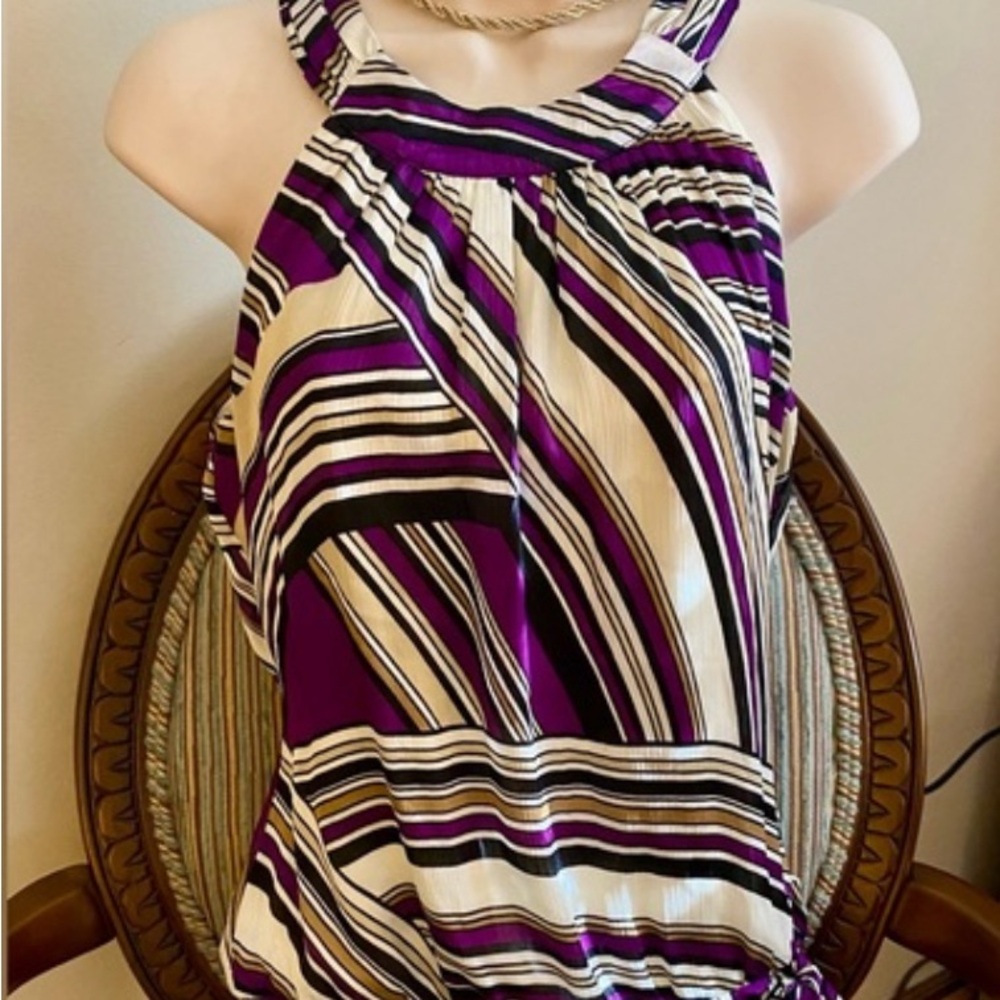 Cache Vibrant Purple and Black Patterned Blouse